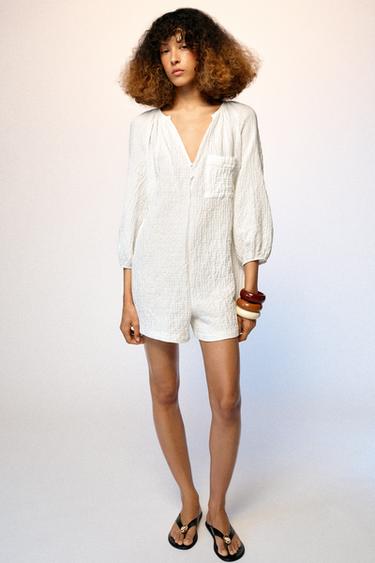 RUSTIC SHORT JUMPSUIT - White by Zara