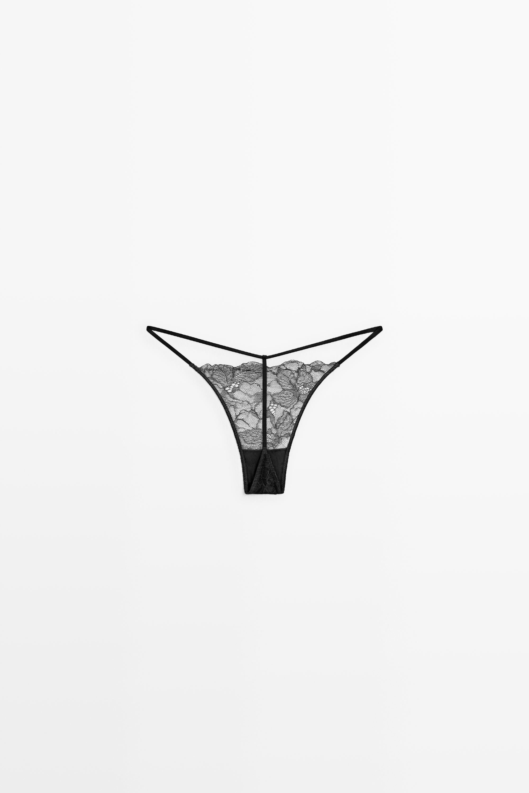 Wavy-trim lace thong