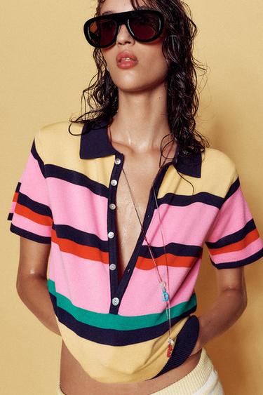 POLO EN MAILLE À RAYURES - Multicolore de Zara - Image 5