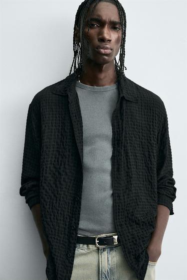 TEXTURED CHECK SHIRT - Black by Zara - Image 4