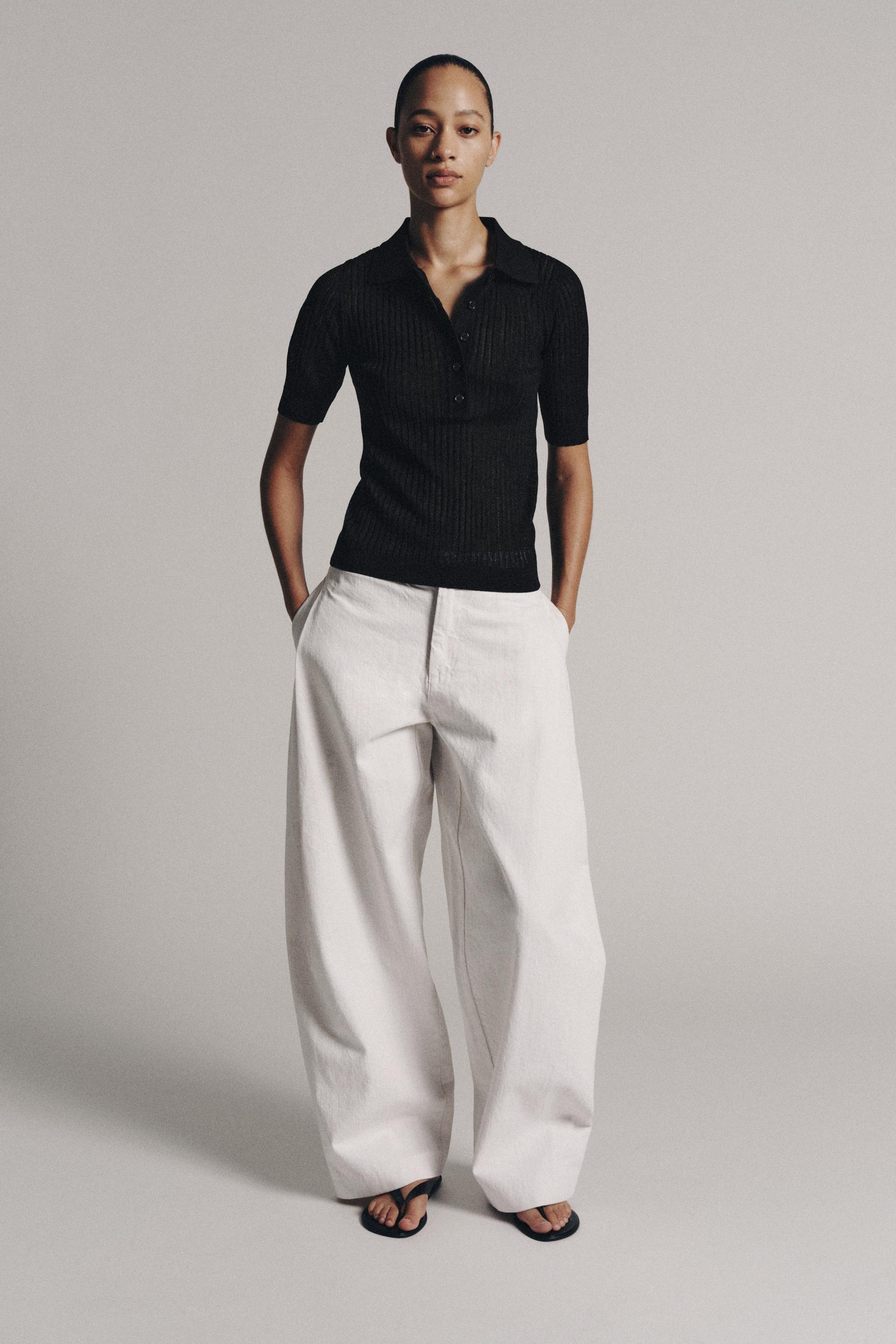 Semi-Sheer Knit Polo Shirt