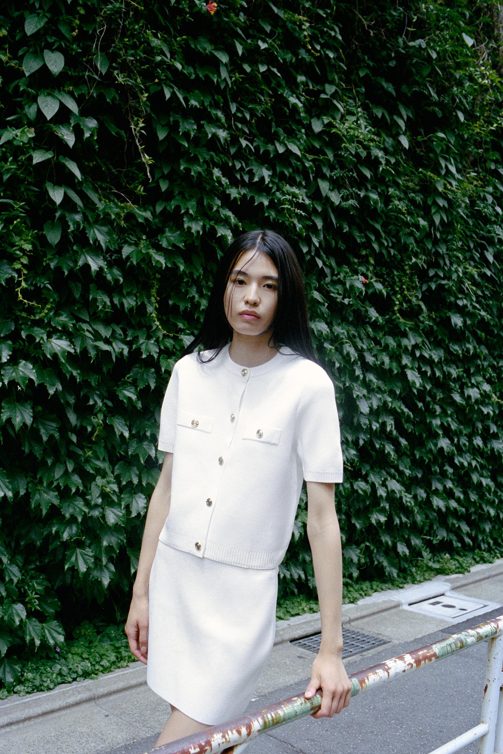 ZARA 完売ステッチ入りショートスリーブニットジャケット