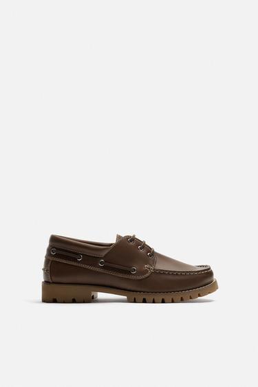 LEATHER DECK SHOES - Brown by Zara