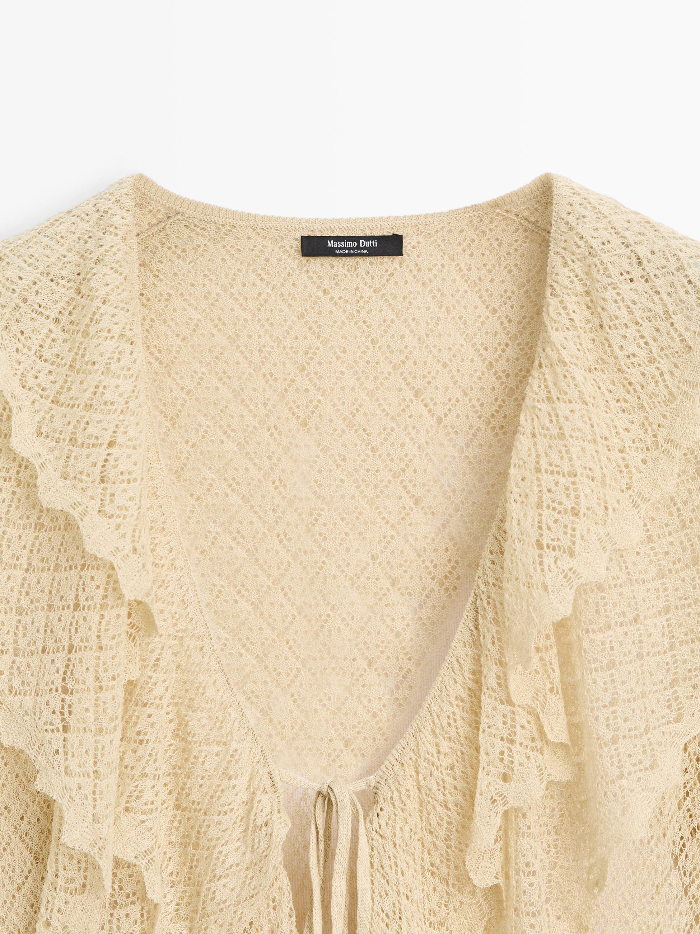 Linen blend cardigan with ruffle details