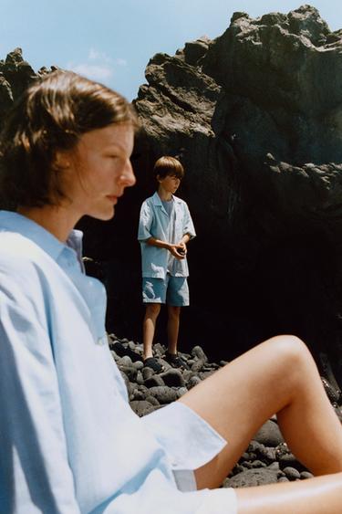 BERMUDASHORTS AUS BAUMWOLLE MIT ETIKETTDETAIL - Hellblau von Zara