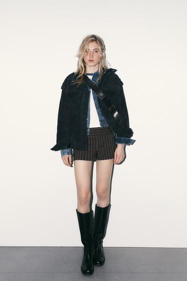 100% SUEDE LEATHER JACKET WITH POCKETS - Blue by Zara