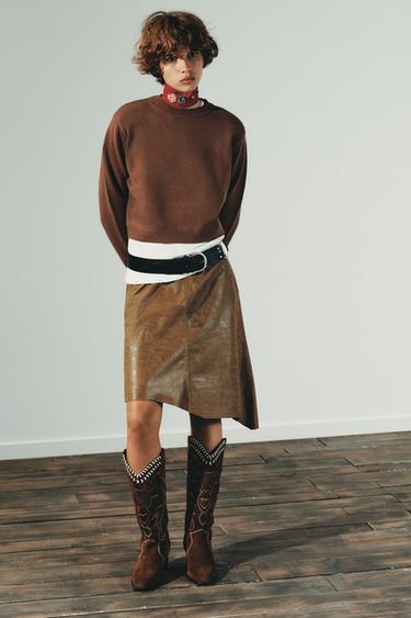 PULL COURT EN MAILLE À ÉPAULETTES - Marron de Zara
