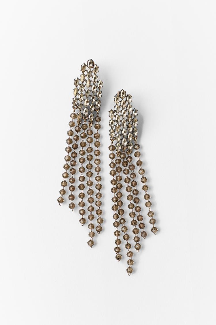 RHINESTONE FRINGE EARRINGS — Silver