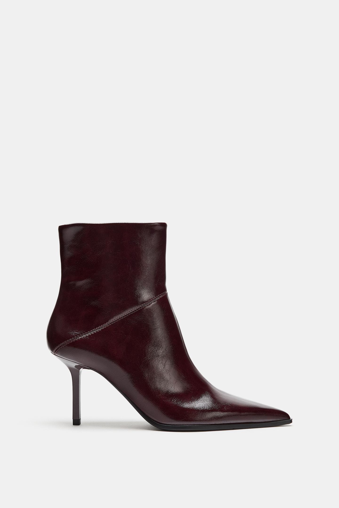 Женские ботинки Zara Patent Heeled, цвет: Бордовый красный — фото 4