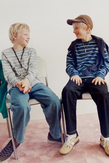 Zara STRIPED HEAVYWEIGHT T-SHIRT - Blues