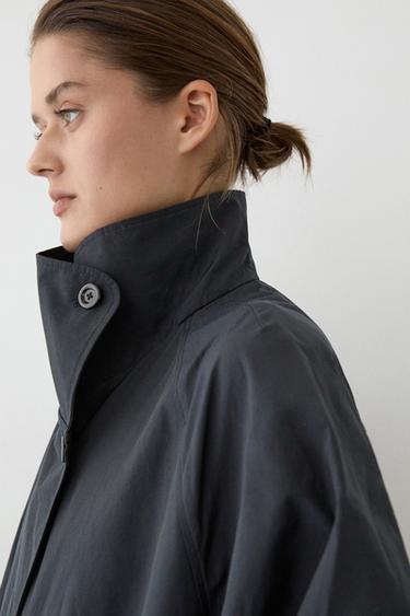 Zara High neck technical trench coat - Dark navy