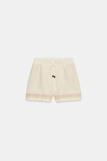 EMBROIDERED SHORTS WITH ELASTIC WAIST - Light beige by Zara - Image 4