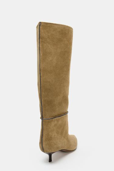 STITCHED SPLIT SUEDE BOOTS - Khaki Green by Zara - Image 5
