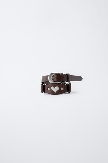 Zara HEART APPLIQUÉ BELT - Brown