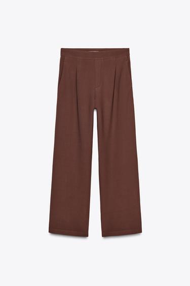 Zara WIDE LEG CREPE PANTS - Dark burgundy - Image 0