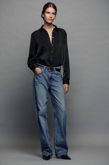 CHEMISE SATINÉE À BOUTONS DORÉS - Noir de Zara
