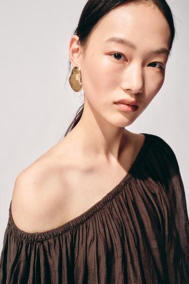 Zara 金屬板狀耳環 - 金黃色 - 圖片 0