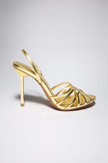 METALLIC-EFFECT HIGH-HEEL SANDALS - Gold by Zara