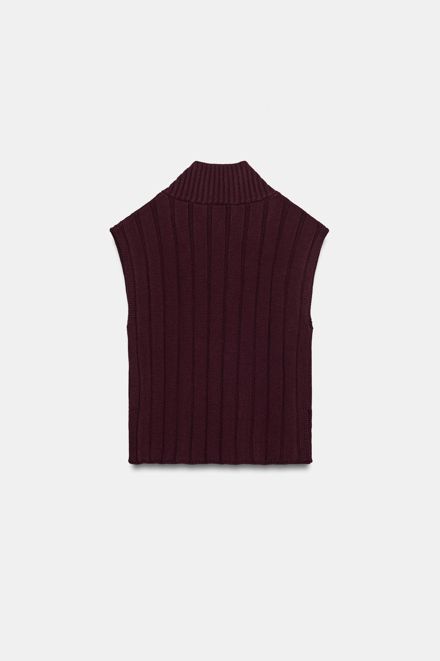 Женский жилет Zara Rib Knit Vest, цвет: Бордовый — фото 6