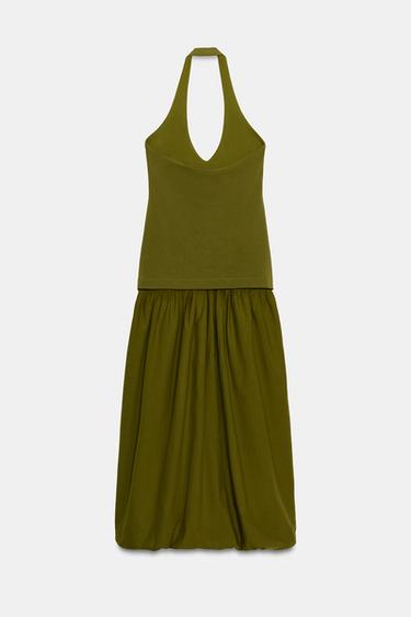 ROBE BALLON BIMATIÈRE - Vert olive de Zara - Image 6