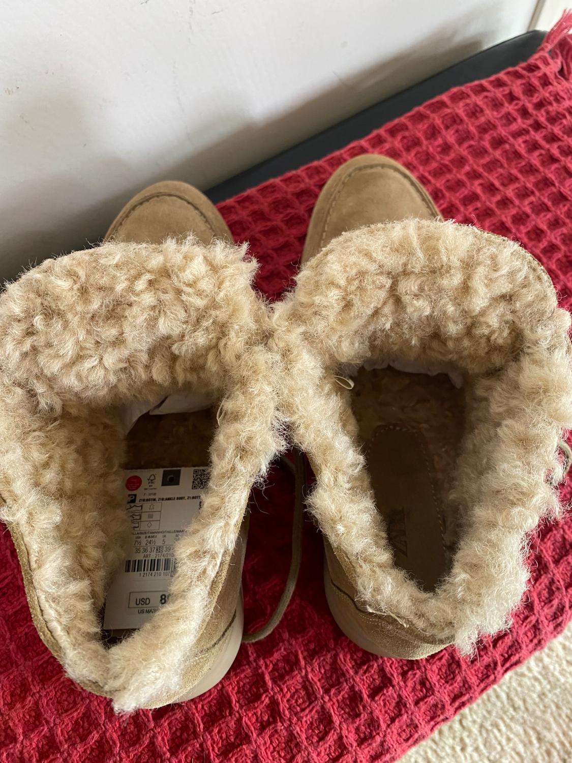 FAUX FUR LINED FLAT SUEDE ANKLE BOOTS - Image 4
