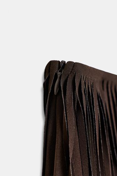ZW COLLECTION FRINGED PENCIL SKIRT - Brown by Zara - Image 6