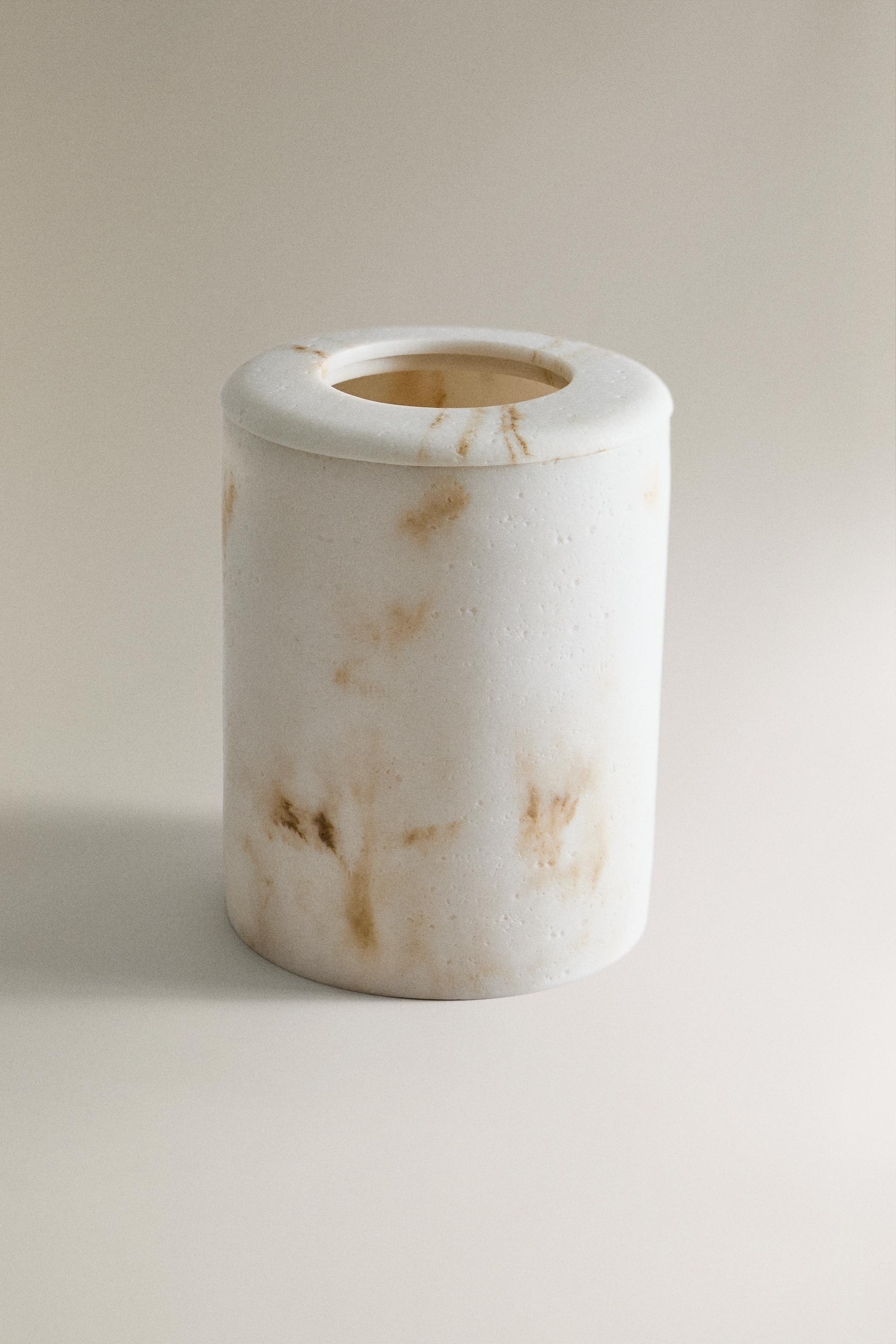 MARBLE-EFFECT BATHROOM BIN — Beige