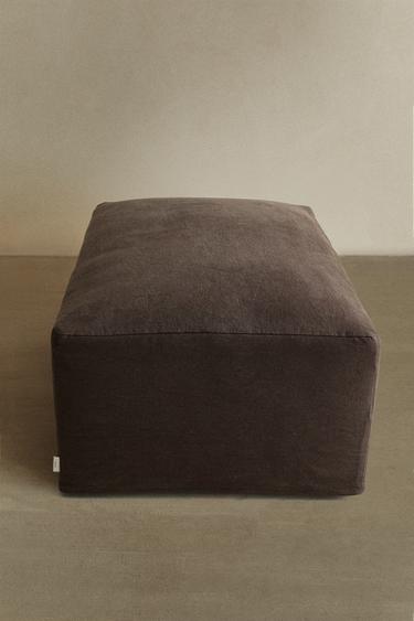 POUFFE WITH REMOVABLE WASHED LINEN COVER - Dark brown by Zara
