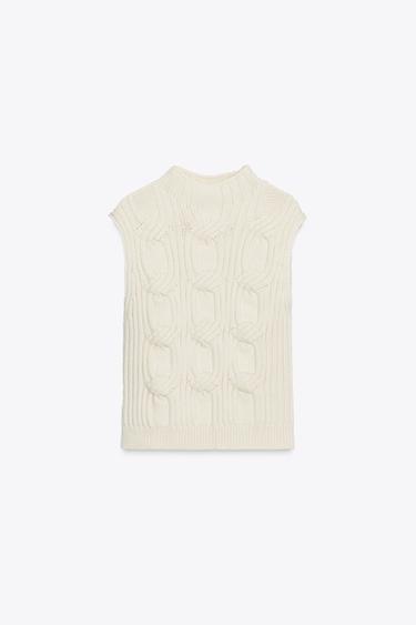 CABLE KNIT VEST TOP - Ecru by Zara