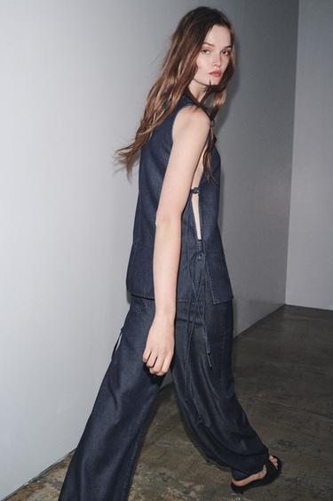 PANTALON CROISÉ EN DENIM ZW COLLECTION - Bleu de Zara - Image 4