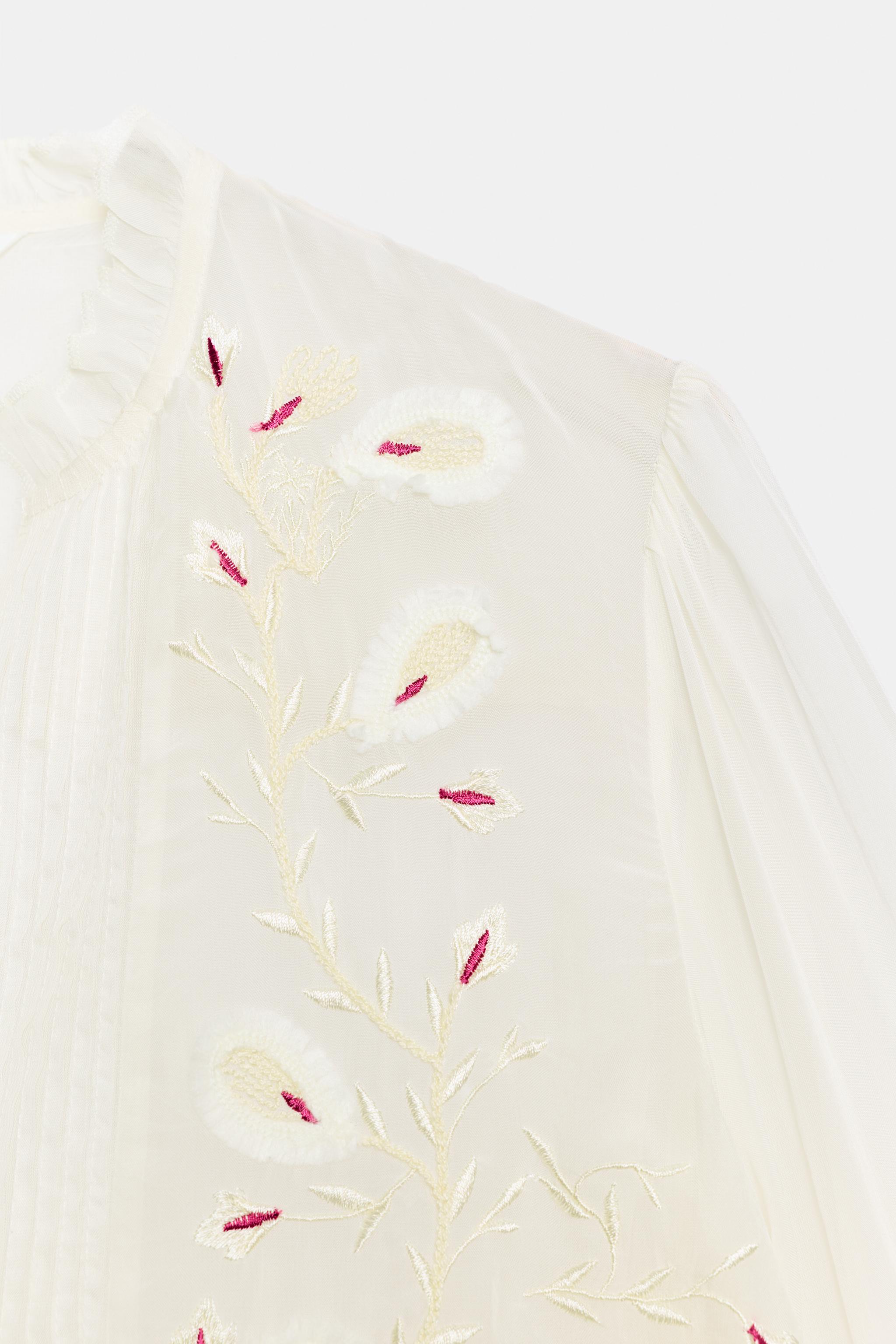 Женские рубашки Zara ZW COLLECTION EMBROIDERED ORGANZA SHIRT — фото 6
