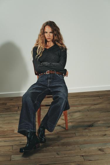 TRF MID-WAIST RIPPED BAGGY JEANS - Navy blue by Zara - Image 3