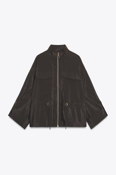 SAFARI JACKET WITH DRAWSTRING - Dark brown by Zara
