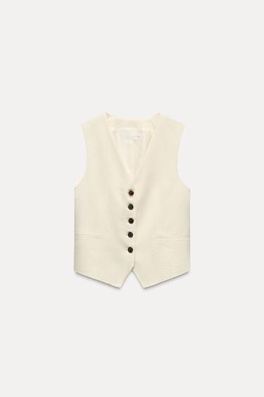 CHALECO SASTRE CON LINO - Mantequilla de Zara