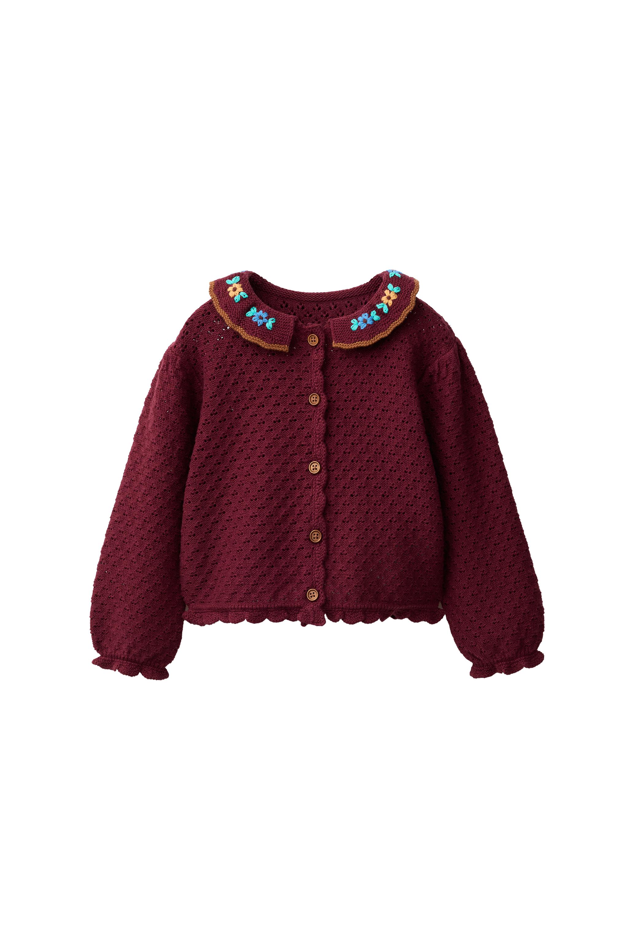 COTTON-LINEN EMBROIDERED CARDIGAN - Dark burgundy | ZARA United States
