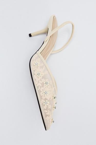 MESH BEADED HEEL SHOES - White by Zara