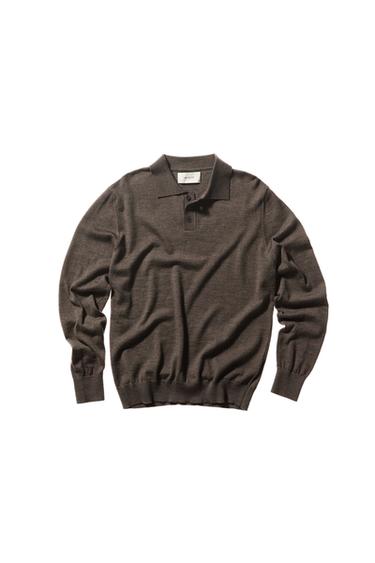 Zara MERINO WOOL KNIT POLO SHIRT - Brown marl