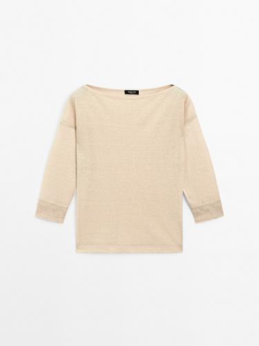 Zara Lightweight wool and linen blend T-shirt - Beige marl
