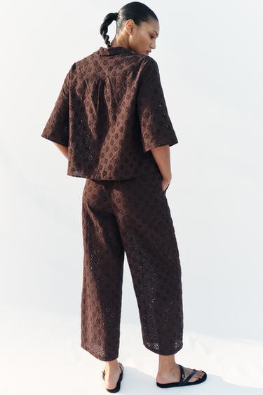 PANTALON JUPE-CULOTTE BRODERIES PERFORÉES - Marron de Zara - Image 2