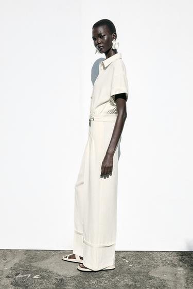 CREPE BUCKLE WAIST JUMPSUIT - Ecru by Zara - Image 5