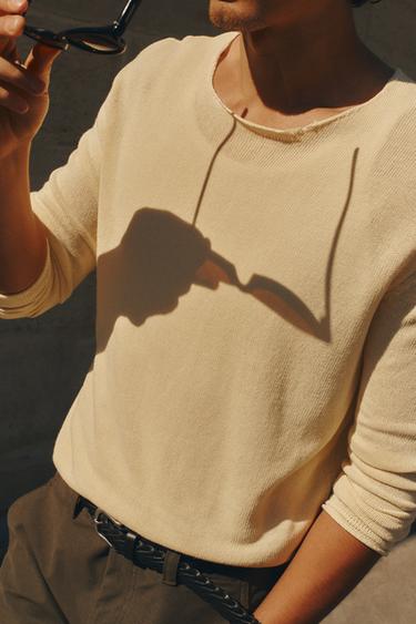 SWETER Z DZIANINY STRUKTURALNEJ O LUŹNYM KROJU - Żółty Zara