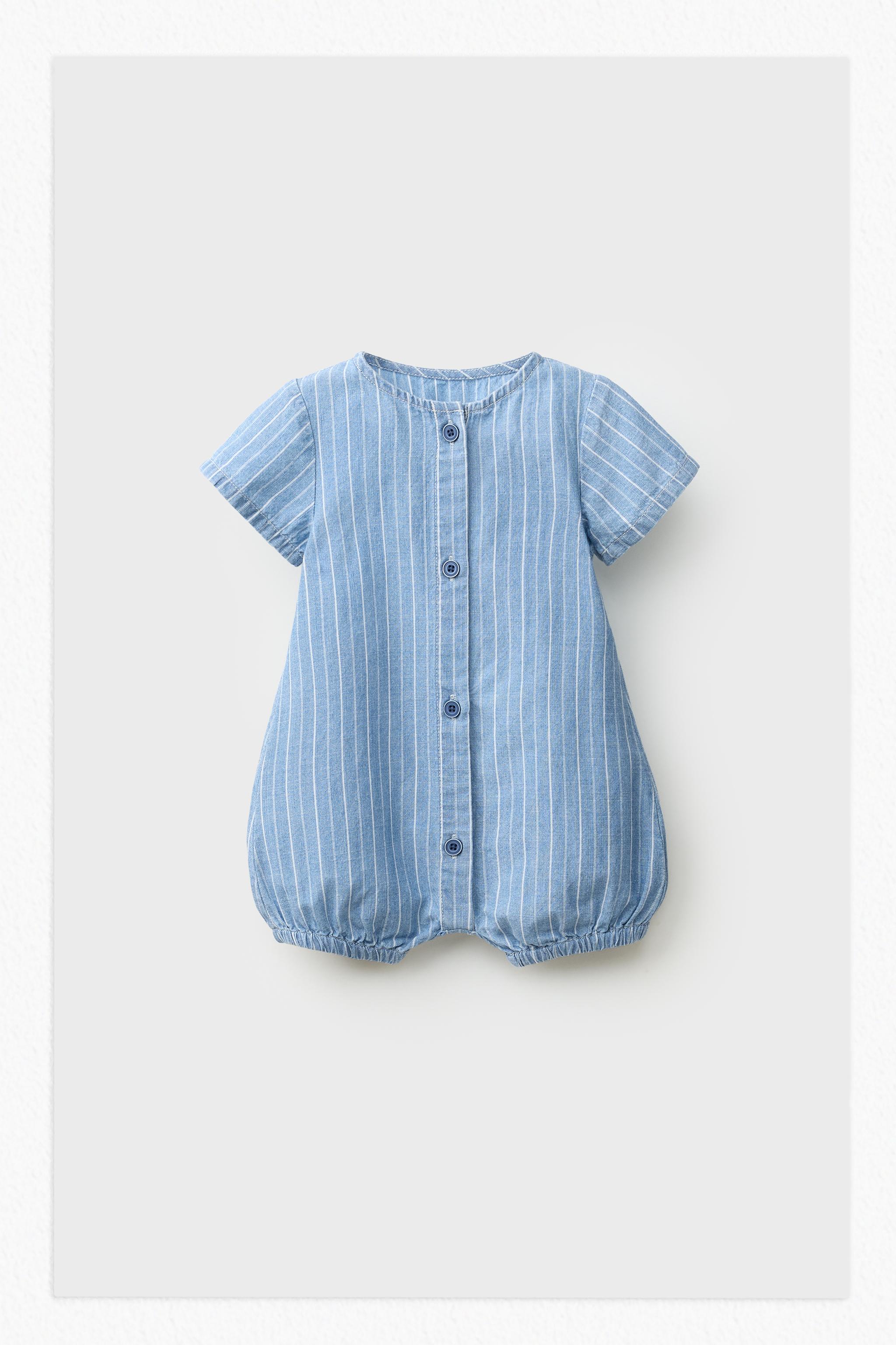 STRIPED ROMPER — Mid-blue