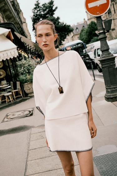 CONTRAST EMBROIDERY KNIT TOP - White by Zara - Image 5