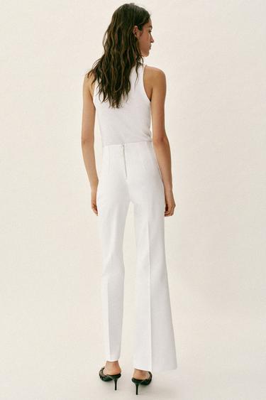 BROEK MET HOGE TAILLE EN RITS ACHTER - Wit van Zara