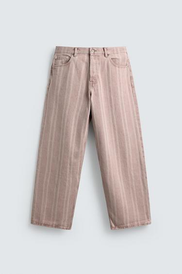 Zara 條紋休閒版牛仔褲 - 粉红色