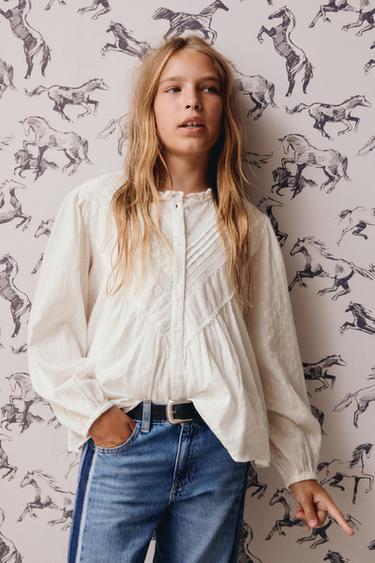 Zara ROMANTIC LACE TRIM SHIRT - White