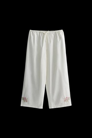EMBROIDERED PANTS - Blanco roto de Zara - Imagen 0