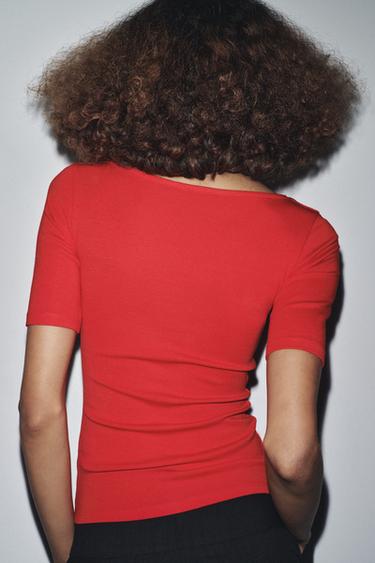 COTTON MODAL T-SHIRT - Red by Zara - Image 2