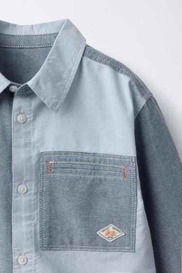 PATCHWORK OXFORD SHIRT WITH POCKET - Blue by Zara - Image 2