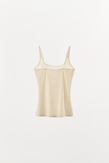 POLYAMIDE STRAP TOP - Ecru by Zara - Image 6